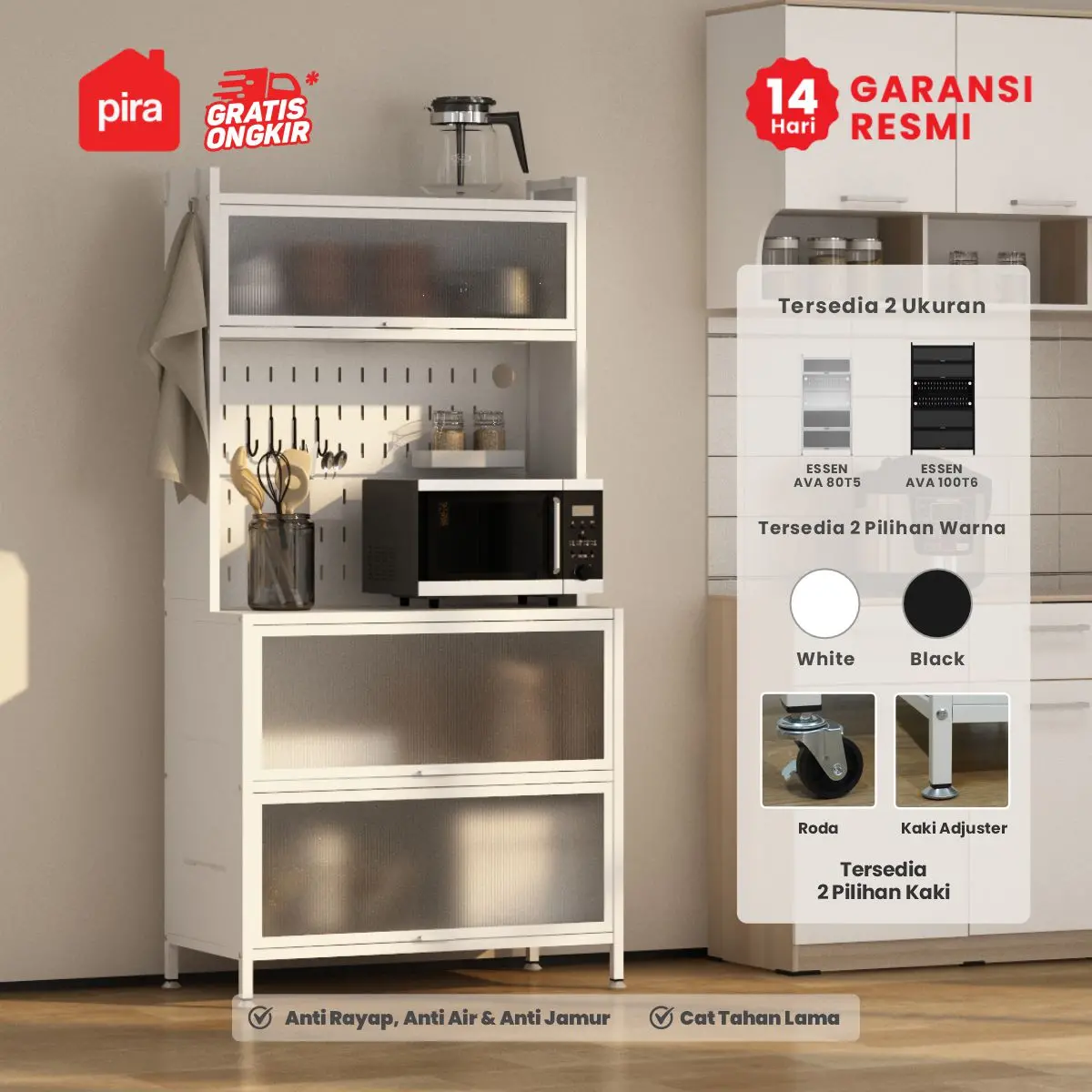 PIRA - ESSEN AVA MKC 80T5 LEMARI DAPUR / RAK DAPUR / RAK OVEN / RAK MICROWAVE / RAK PIRING / RAK DAPUR BESI warna WHITE - PIRA - foto 1
