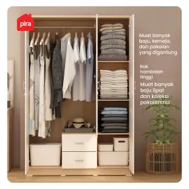 PIRA METROPOLIS OX - ASTA 3PL A LEMARI PAKAIAN 3 PINTU warna AMERICAN WALNUT - WHITE - PIRA METROPOLIS - foto 2