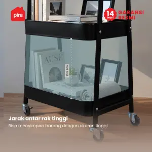 PIRA -  MIKU MKT3 RAK TROLI / RAK PENYIMPANAN / RAK SERBAGUNA / RAK BESI 3 SUSUN DENGAN RODA warna BLACK - PIRA - foto 6