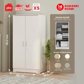 PIRA METROPOLIS - ARUNA BLS60 LEMARI PAKAIAN KECIL 2 PINTU FULL RAK / LEMARI BAJU warna WHITE - PIRA METROPOLIS OX - foto 1