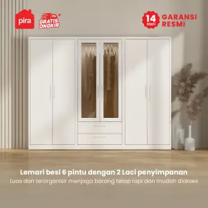 PIRA -  STEEL 6P FGD MWD LEMARI PAKAIAN BESI 6 PINTU DENGAN LACI DAN LED warna WHITE - PIRA - foto 2