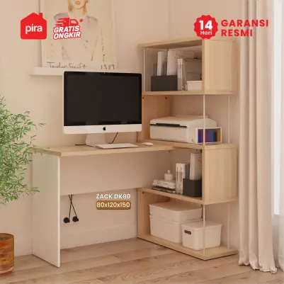 PIRA - ZACK DK 80 MEJA KERJA / MEJA BELAJAR DENGAN RAK BUKU warna PRO OAK - WHITE SM - PIRA - foto 3