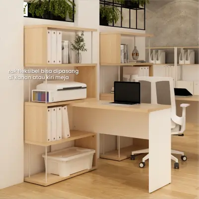 PIRA - ZACK DK 80 MEJA KERJA / MEJA BELAJAR DENGAN RAK BUKU warna PRO OAK - WHITE SM - PIRA - foto 2