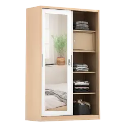 PIRA - ASHTON A 120A MWDSL LEMARI PAKAIAN BESI SLIDING / GESER MOTIF KAYU warna LIGHT ASH - WHITE - PIRA - foto 5