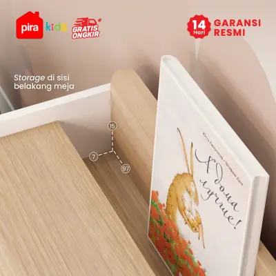 PIRA KIDS - DASAMI DKK100 MEJA BELAJAR ANAK DENGAN RAK BUKU warna PRO OAK - WHITE SM - PIRA KIDS - foto 4