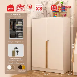 PIRA METROPOLIS -  YONA BL80 LEMARI PAKAIAN KECIL 2 PINTU warna WHITE - YELLOW OAK - PIRA METROPOLIS - foto 1