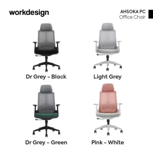 WORKDESIGN AHSOKA PC KURSI KANTOR / KURSI KERJA ERGONOMIS DENGAN SANDARAN KEPALA DAN LUMBAR SUPPORT warna DARK GREY - BLACK - WORKDESIGN - foto 9