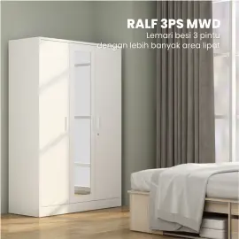 PIRA OX - RALF 3PS MWD LEMARI PAKAIAN BESI 3 PINTU FULL RAK DENGAN CERMIN warna WHITE - LIGHT GREY - PIRA - foto 7