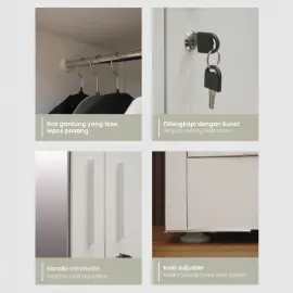 PIRA OX - RALF 3PS MWD LEMARI PAKAIAN BESI 3 PINTU FULL RAK DENGAN CERMIN warna WHITE - LIGHT GREY - PIRA - foto 8