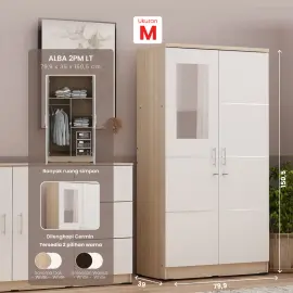 PIRA METROPOLIS - ALBA 2PM LT LEMARI PAKAIAN MEDIUM 2 PINTU warna SONOMA OAK - WHITE - WHITE - METROPOLIS - foto 1