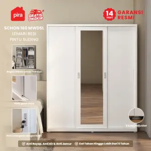 PIRA - SCHON 160 MWDSL LEMARI PAKAIAN BESI SLIDING / PINTU GESER warna WHITE - PIRA - foto 3