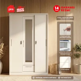PIRA - STEEL A 3A N SSL MWD LEMARI PAKAIAN BESI 3 PINTU SLIDING / PINTU GESER warna WHITE - PIRA - foto 2
