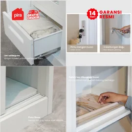 PIRA - STEEL A 3A N SSL MWD LEMARI PAKAIAN BESI 3 PINTU SLIDING / PINTU GESER warna WHITE - PIRA - foto 4