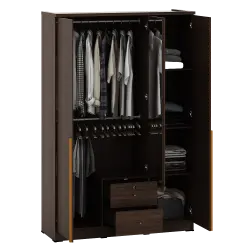 PIRA METROPOLIS - YONA 3P 2DR LEMARI PAKAIAN 3 PINTU DENGAN 2 LACI warna AMERICAN WALNUT - GOLD HAIRLINE - PIRA METROPOLIS - foto 6