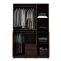 PIRA METROPOLIS - YONA 3P 2DR LEMARI PAKAIAN 3 PINTU DENGAN 2 LACI warna AMERICAN WALNUT - GOLD HAIRLINE - PIRA METROPOLIS - foto 7