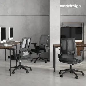 WORKDESIGN AHSOKA PC KURSI KANTOR / KURSI KERJA ERGONOMIS DENGAN SANDARAN KEPALA DAN LUMBAR SUPPORT warna DARK GREY - BLACK - WORKDESIGN - foto 10