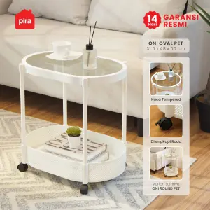 PIRA - ONI OVAL PET SERIES MEJA SAMPING / MEJA NAKAS / MEJA KOPI / MEJA SUDUT / MEJA KECIL DENGAN RODA warna WHITE - PIRA - foto 1