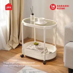 PIRA - ONI OVAL PET SERIES MEJA SAMPING / MEJA NAKAS / MEJA KOPI / MEJA SUDUT / MEJA KECIL DENGAN RODA warna WHITE - PIRA - foto 2