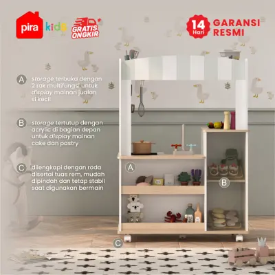 PIRA KIDS -  MORI SHOP PP PRETEND PLAY TOKO JUALAN / MARKET BOOTH / GEROBAK WARUNG MAINAN ANAK warna WHITE SM - PRO OAK - PIRA METROPOLIS - foto 3