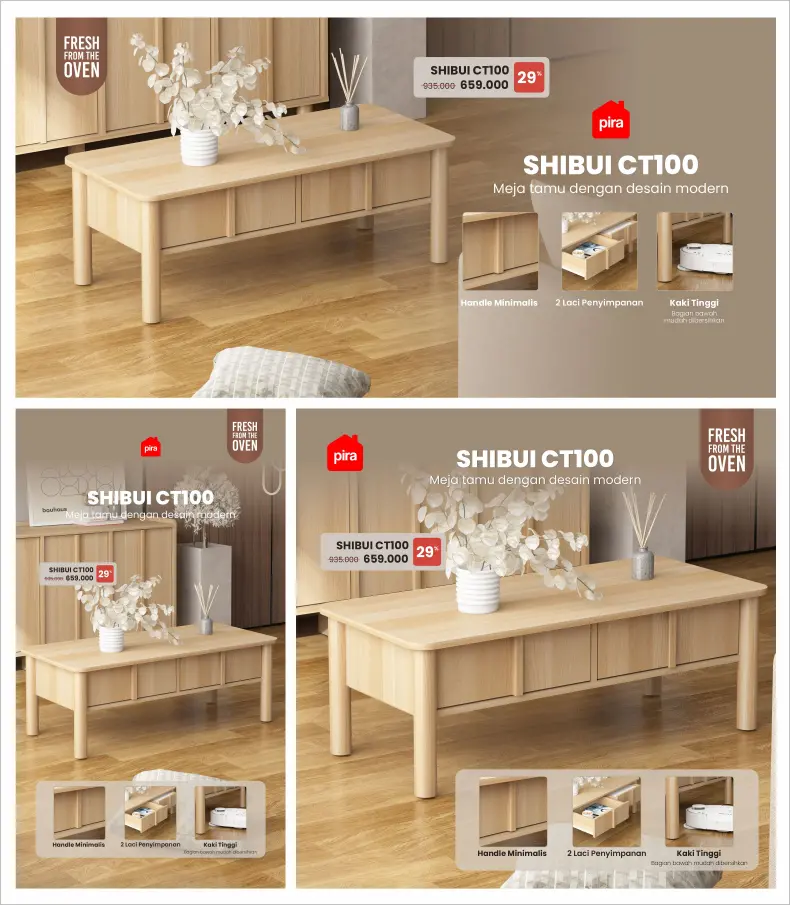 PIRA - SHIBUI CT100 MEJA TAMU / MEJA RUANG TAMU warna PRO OAK - PIRA - foto 9