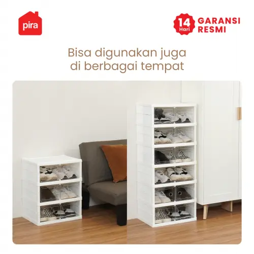 PIRA -  KIKA PSR RAK SEPATU LIPAT 2 PINTU / KOTAK SEPATU TRANSPARAN / RAK SEPATU SUSUN TERTUTUP warna WHITE - PIRA - foto 4
