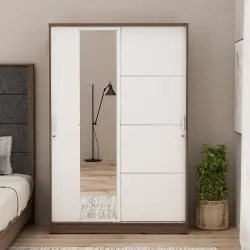 PIRA METROPOLIS - ALBA BAZ SL120LT LEMARI PAKAIAN 2 PINTU GESER warna AMERICAN WALNUT - WHITE - METROPOLIS - foto 7