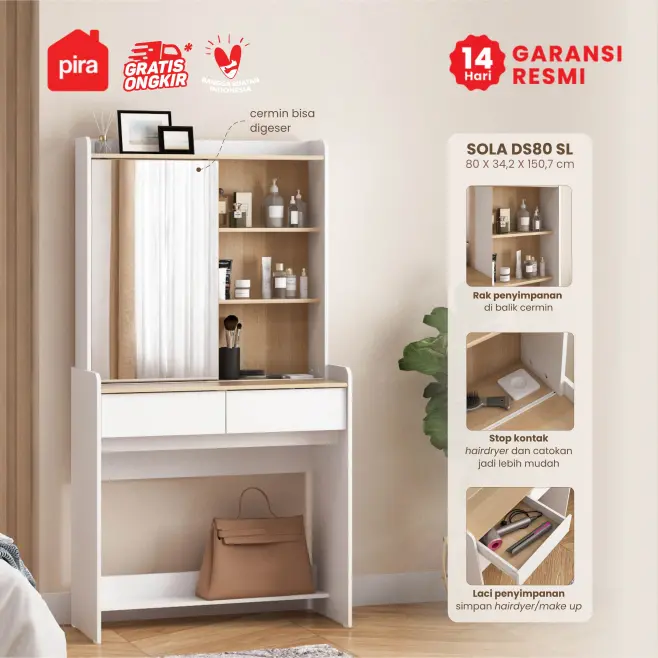 PIRA METROPOLIS -  SOLA DS80 SL MEJA RIAS DENGAN STOP KONTAK warna WHITE - PRO OAK - PIRA METROPOLIS - foto 1