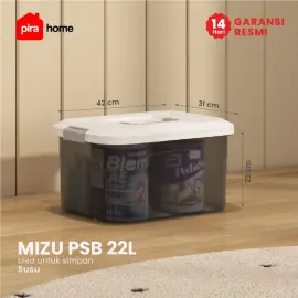 PIRA HOME -  MIZU PSB 22L CONTAINER BOX / BOX PLASTIK / KOTAK PENYIMPANAN warna CLEAR GREY - PIRA HOME - foto 1