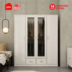 PIRA - LINIO 4P FGD MWD LEMARI PAKAIAN BESI 4 PINTU DENGAN LACI DAN LED warna WHITE - PIRA - foto 2