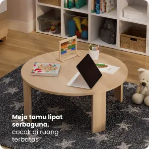 PIRA -  TABE ROUND80 MEJA TAMU BULAT / MEJA MAKAN LIPAT LESEHAN / MEJA BELAJAR LIPAT LESEHAN warna PRO OAK - PIRA - foto 2