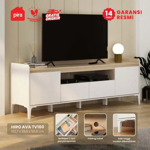 PIRA METROPOLIS OX - HIRO AVA TV160 MEJA TV / RAK TV warna WHITE - PRO OAK - PIRA METROPOLIS OX - foto 1