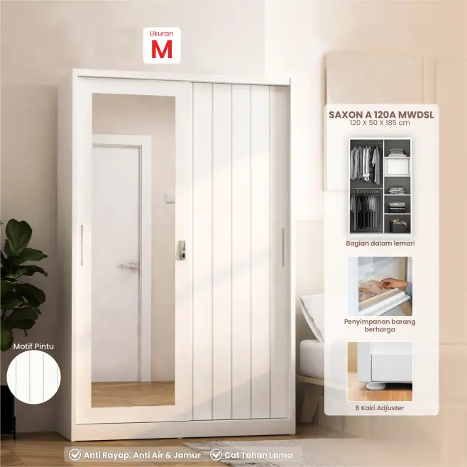 PIRA - SAXON A 120A N MWDSL LEMARI PAKAIAN BESI SLIDING / PINTU GESER warna WHITE - PIRA - foto 1