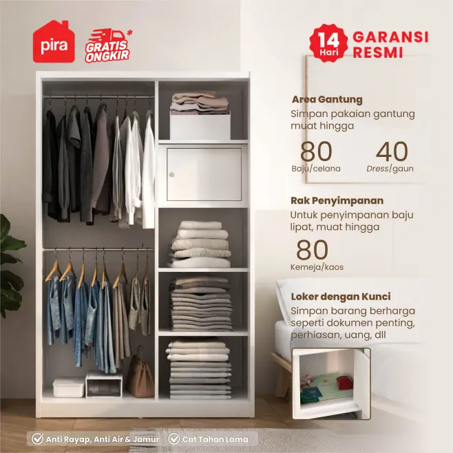 PIRA - SAXON A 120A N MWDSL LEMARI PAKAIAN BESI SLIDING / PINTU GESER warna WHITE - PIRA - foto 3