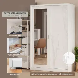 PIRA - CATTA A 120A N MWDSL LEMARI PAKAIAN BESI SLIDING / PINTU GESER warna LIGHT MARBLE - WHITE - PIRA - foto 1
