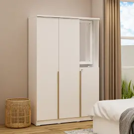PIRA METROPOLIS - YONA WDD 3 LEMARI PAKAIAN 3 PINTU DENGAN KACA RIAS warna WHITE - YELLOW OAK - PIRA METROPOLIS - foto 3