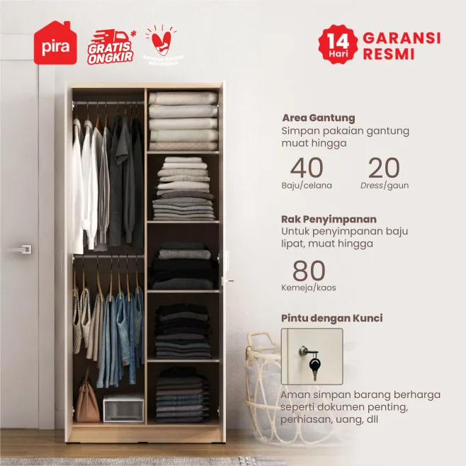 PIRA METROPOLIS OX - ARUNA 2P LEMARI PAKAIAN 2 PINTU warna PRO OAK - LIGHT TAUPE - PIRA METROPOLIS - foto 4