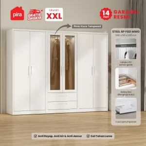 PIRA -  STEEL 6P FGD MWD LEMARI PAKAIAN BESI 6 PINTU DENGAN LACI DAN LED warna WHITE - PIRA - foto 1