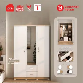 PIRA METROPOLIS OX - ASTA 3PL A LEMARI PAKAIAN 3 PINTU warna PRO OAK - WHITE - PIRA METROPOLIS - foto 1