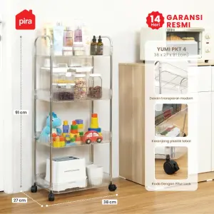 PIRA - YUMI PKT RAK TROLI / RAK PENYIMPANAN / RAK SERBAGUNA / RAK SUSUN / RAK PLASTIK 3/4 SUSUN DENGAN RODA warna CLEAR - PIRA - foto 1