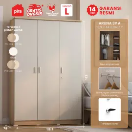 PIRA METROPOLIS OX - ARUNA 3P LEMARI PAKAIAN 3 PINTU warna PRO OAK - TAUPE - PIRA METROPOLIS OX - foto 1