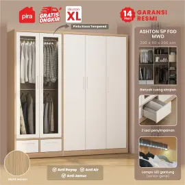 PIRA -  ASHTON 5P FGD MWD LEMARI PAKAIAN BESI 5 PINTU DENGAN LACI DAN LED warna LIGHT ASH - WHITE - PIRA - foto 1
