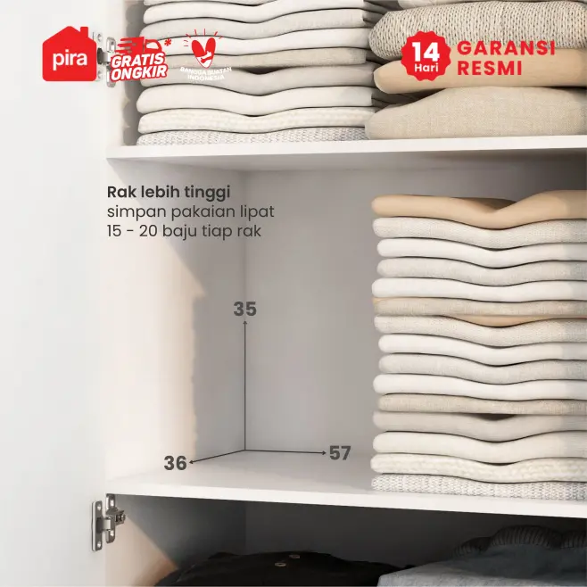 PIRA METROPOLIS -  ARUNA BLS60 M LEMARI PAKAIAN MEDIUM 2 PINTU FULL RAK / LEMARI BAJU warna WHITE - PIRA METROPOLIS OX - foto 5