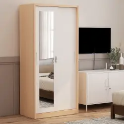 PIRA - ASHTON 90 MWDSL LEMARI PAKAIAN BESI SLIDING / GESER MOTIF KAYU warna LIGHT ASH - WHITE - PIRA - foto 2