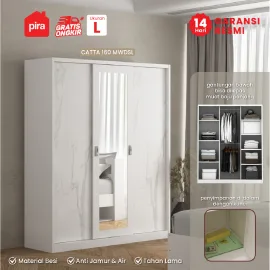 PIRA - CATTA 160 MWDSL LEMARI PAKAIAN BESI SLIDING / PINTU GESER warna LIGHT MARBLE - WHITE - PIRA - foto 1
