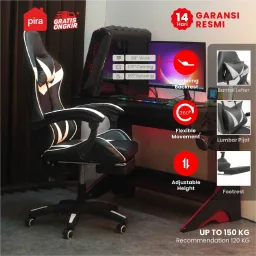 PIRA - X-WING GC V2 KURSI GAMING DENGAN SANDARAN KAKI DAN FITUR MASSAGE / PIJAT warna BLACK - WHITE - BLACK - PIRA - foto 1