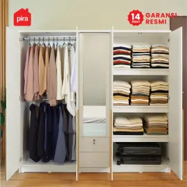 PIRA METROPOLIS -  YONA 5P 2DR LEMARI PAKAIAN 5 PINTU DENGAN 2 LACI warna WHITE - PRO OAK - PIRA METROPOLIS - foto 6