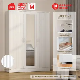 PIRA -  LINIO 3P MR MWD LEMARI PAKAIAN BESI 3 PINTU SWING DENGAN CERMIN warna WHITE - PIRA - foto 1