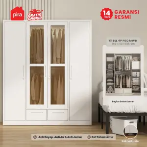 PIRA - STEEL 4P FGD MWD LEMARI PAKAIAN BESI 4 PINTU / LEMARI BESI JUMBO DENGAN LACI DAN LED warna WHITE - PIRA - foto 2