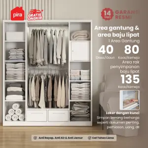PIRA - STEEL 4P FGD MWD LEMARI PAKAIAN BESI 4 PINTU / LEMARI BESI JUMBO DENGAN LACI DAN LED warna WHITE - PIRA - foto 3