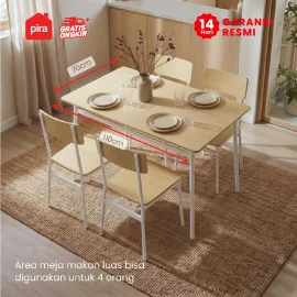 PIRA - ARA DTS110 MEJA MAKAN SET 4 KURSI warna CREAM OAK - WHITE - PIRA - foto 2